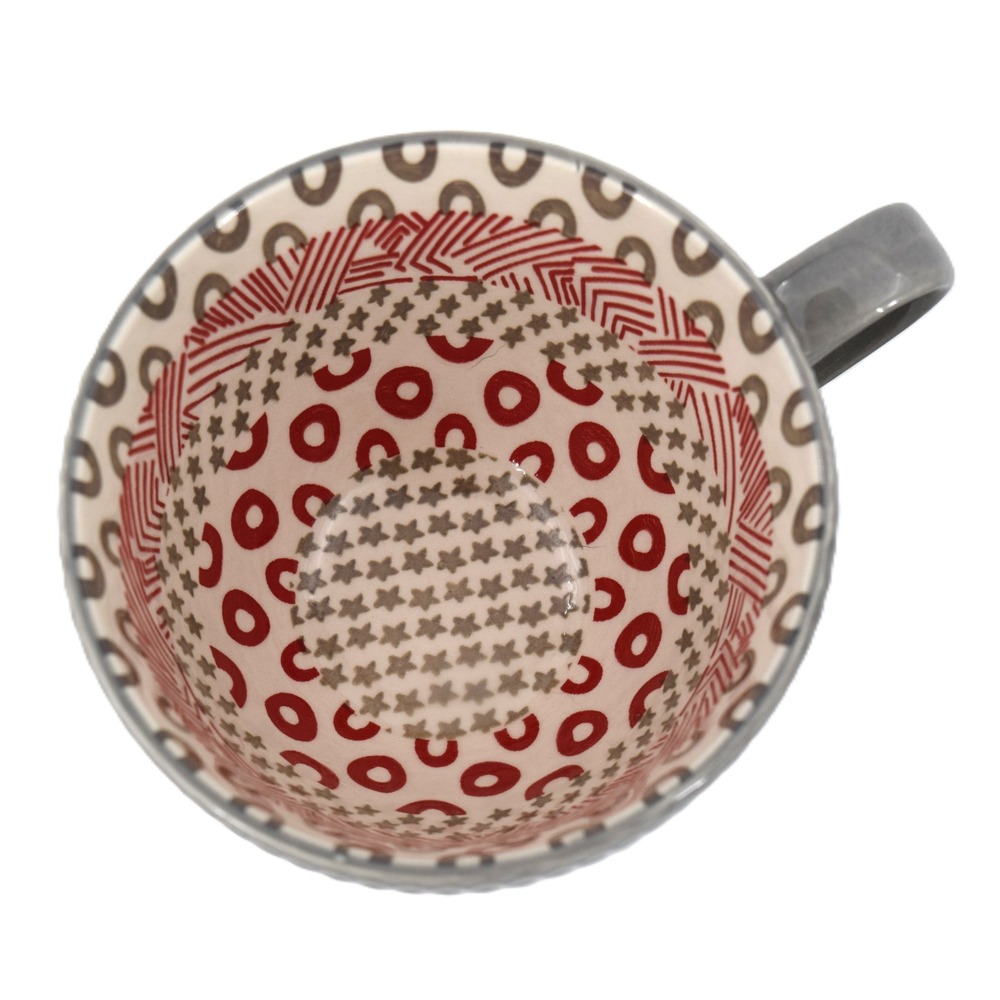 Signature Housewares Mugs Set of 2 Grey Textured Stoneware Red Navy Excellent - Picture 6 of 9